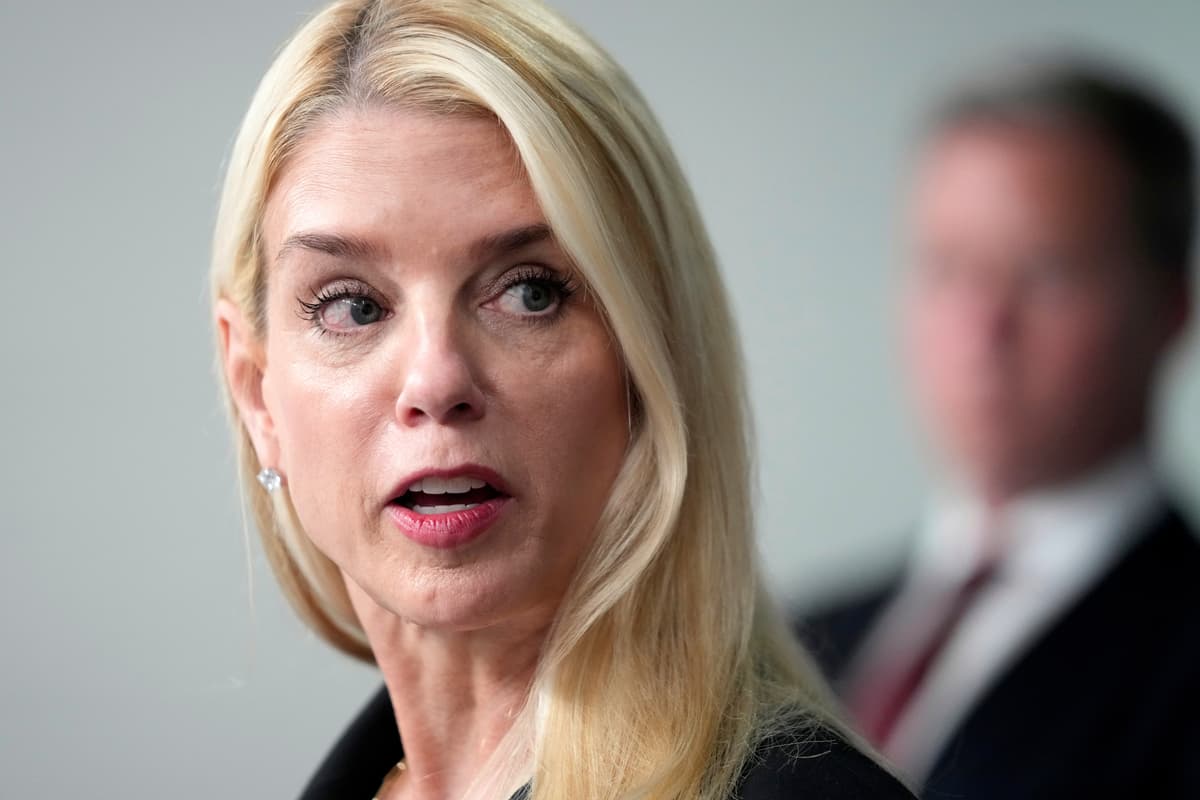 AP/Mark Schiefelbein Attorney General Pam Bondi speaks with reporters during a briefing with President Donald Trump at the White House, August 11, 2025.