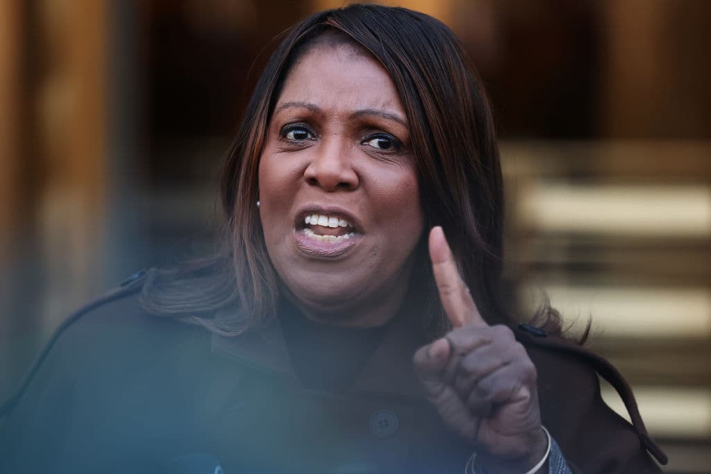 Michael M. Santiago/Getty Images Attorney General Letitia James speaks during a press conference at Manhattan Federal Courthouse on February 14, 2025 at New York City.