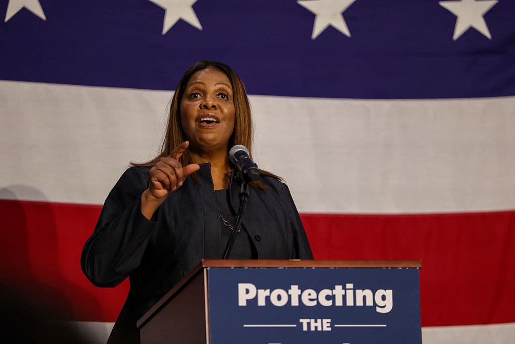 Spencer Platt/Getty Images Attorney General Letitia James hosts a town hall at SUNY Westchester on May 08, 2025 at Valhalla, New York.