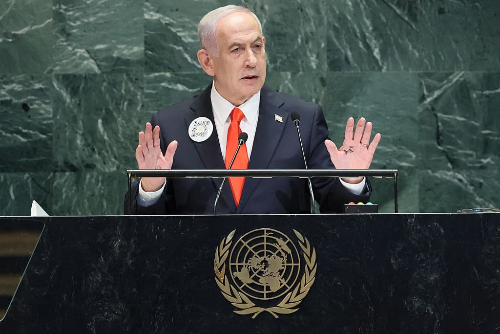 Michael M. Santiago/Getty Images Prime Minister Benjamin Netanyahu addresses the United Nations General Assembly on September 26, 2025 at New York City.