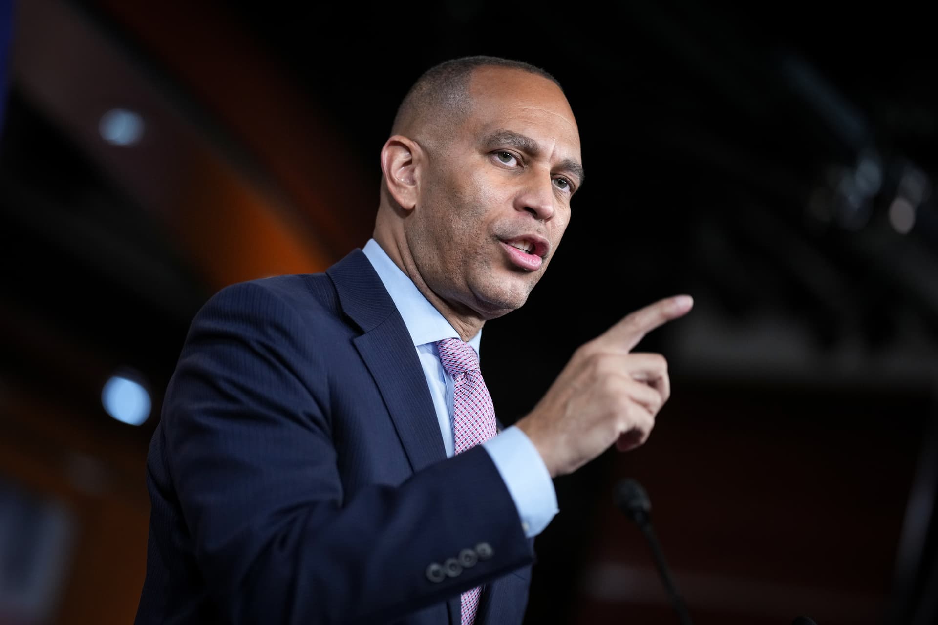 J. Scott Applewhite/AP The House minority leader, Hakeem Jeffries, meets with reporters at the Capitol at Washington, D.C.
