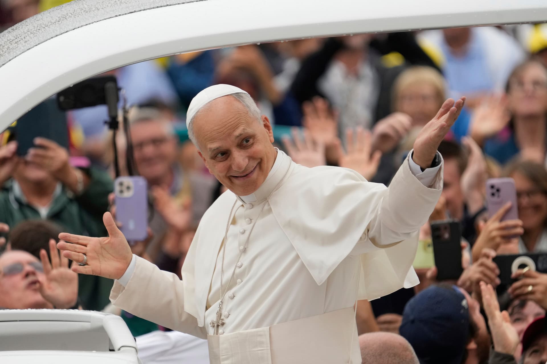 AP/Gregorio Borgia Pope Leo XIV arrives for his weekly general audience at St. Peter's Square.