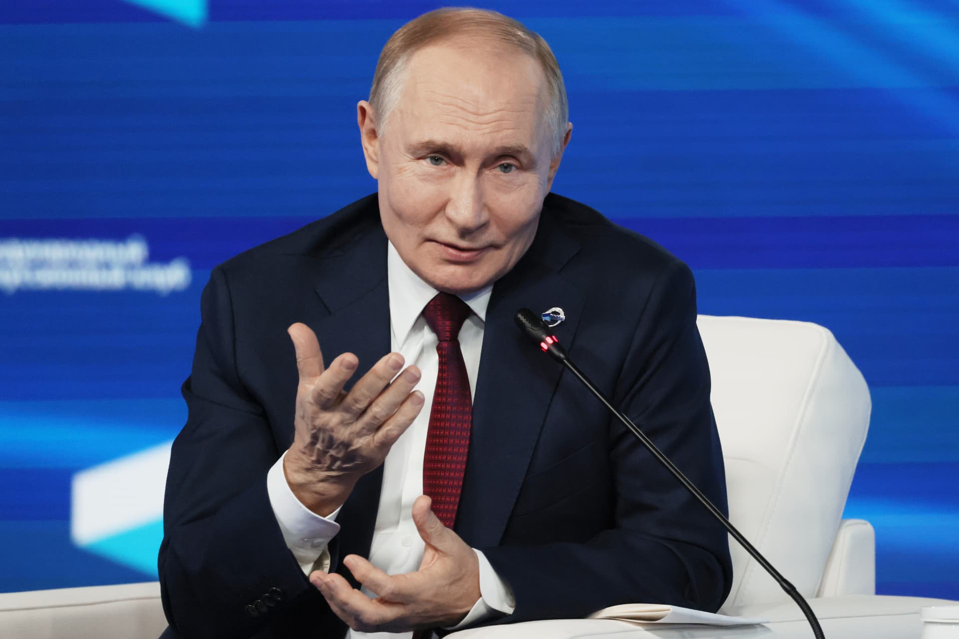 Mikhail Metzel, Sputnik, Kremlin pool via AP President Vladimir Putin at the Valdai Discussion Club at the Black Sea resort of Sochi, Russia, October 2, 2025.