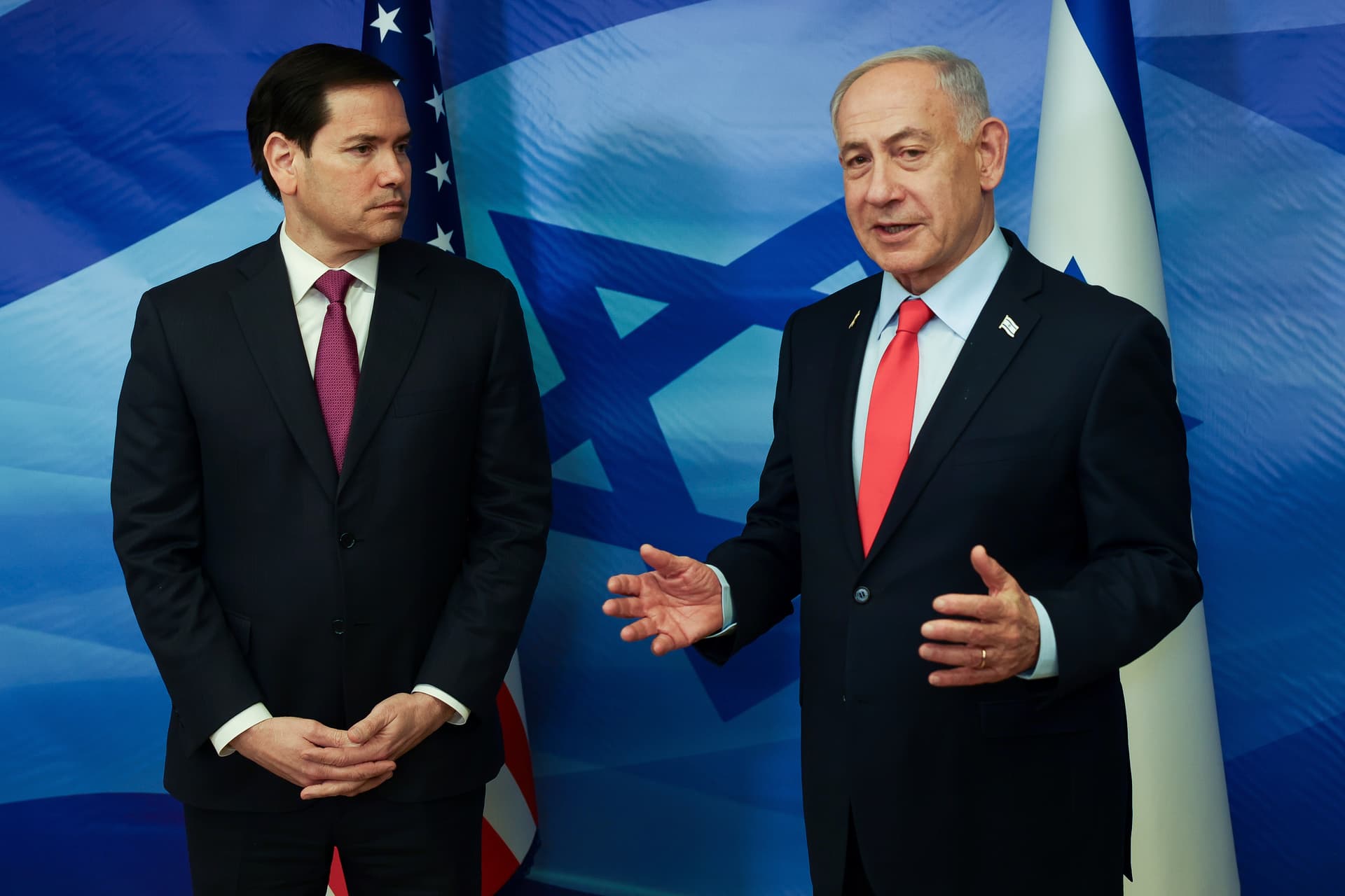 Ronen Zvulun/pool via AP Secretary Marco Rubio and Prime Minister Benjamin Netanyahu at Jerusalem, October 23, 2025.
