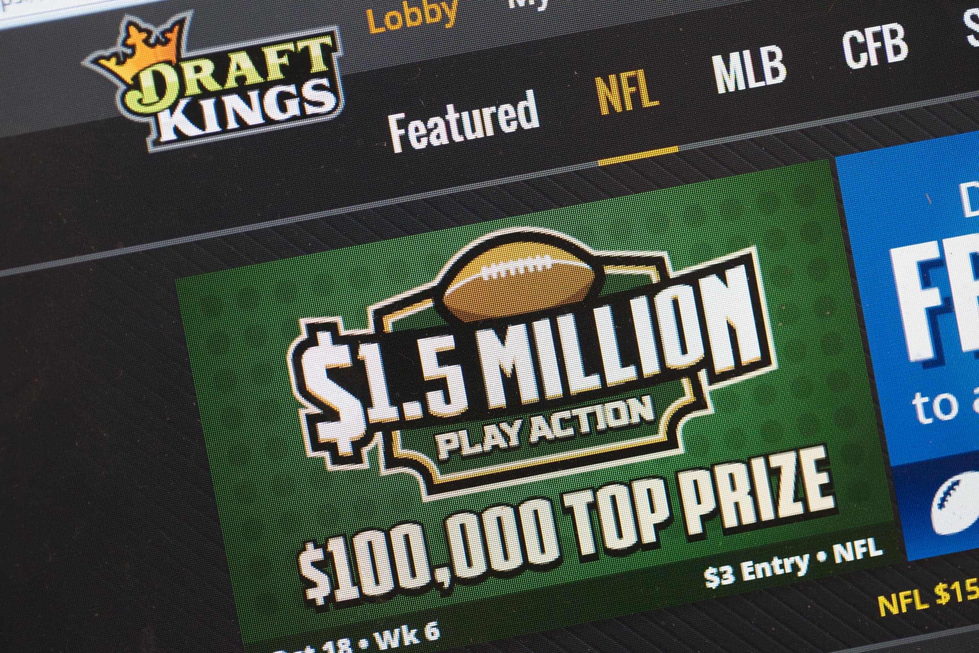 Scott Olson/Getty Images The fantasy sports website DraftKings is shown at Chicago on October 16, 2015.