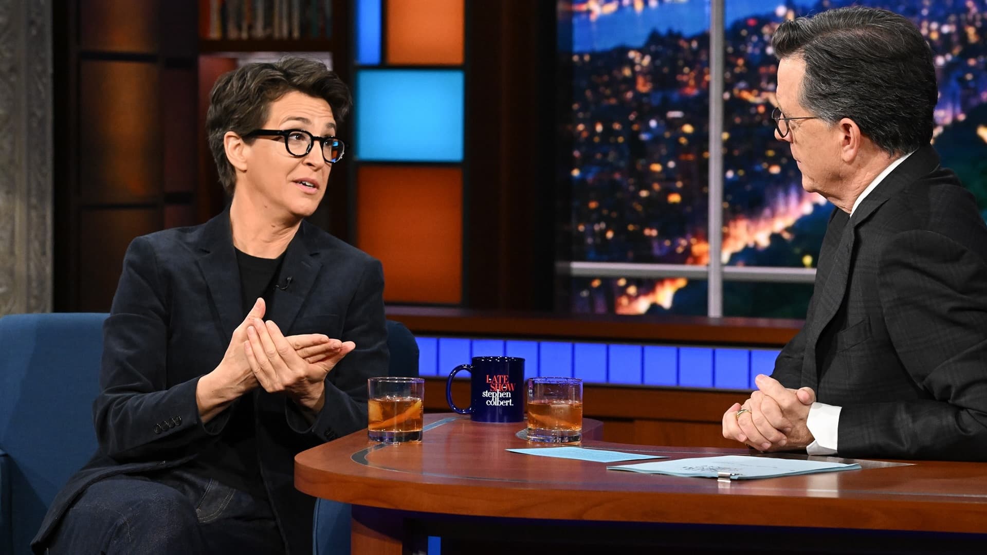 Paramount+ Rachel Maddow, seen here appearing on a past 'Late Show,' joined Colbert -- in separate appearances -- in calling for his show to be un-canceled.