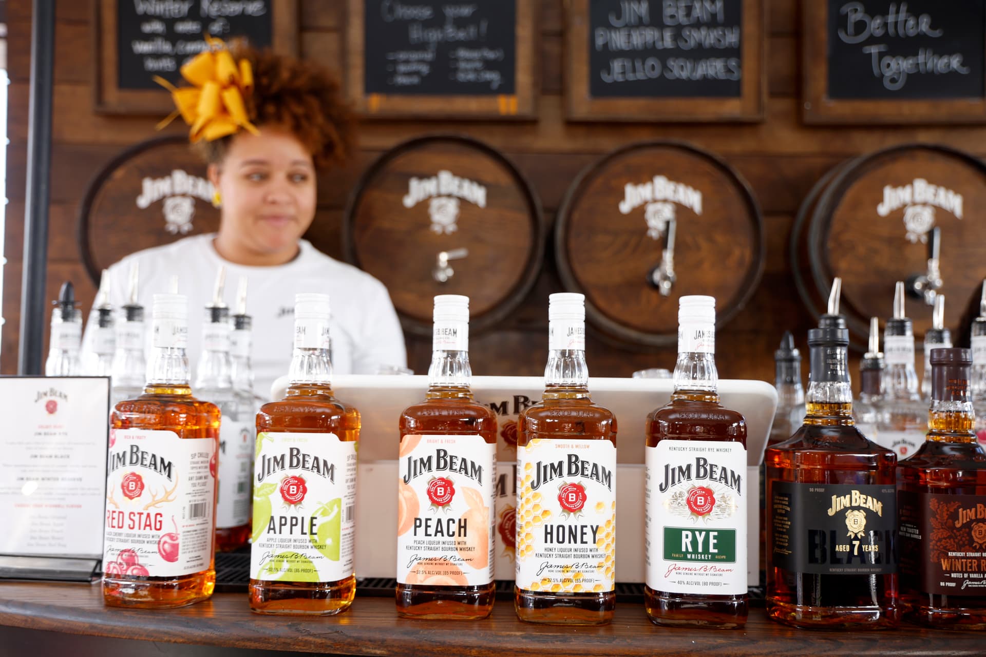John Lamparski/Getty Images Products of Jim Beam, which is halting production at its main distillery in Kentucky for 2026, are displayed during a wine and food festival at New York City on October 19, 2024.