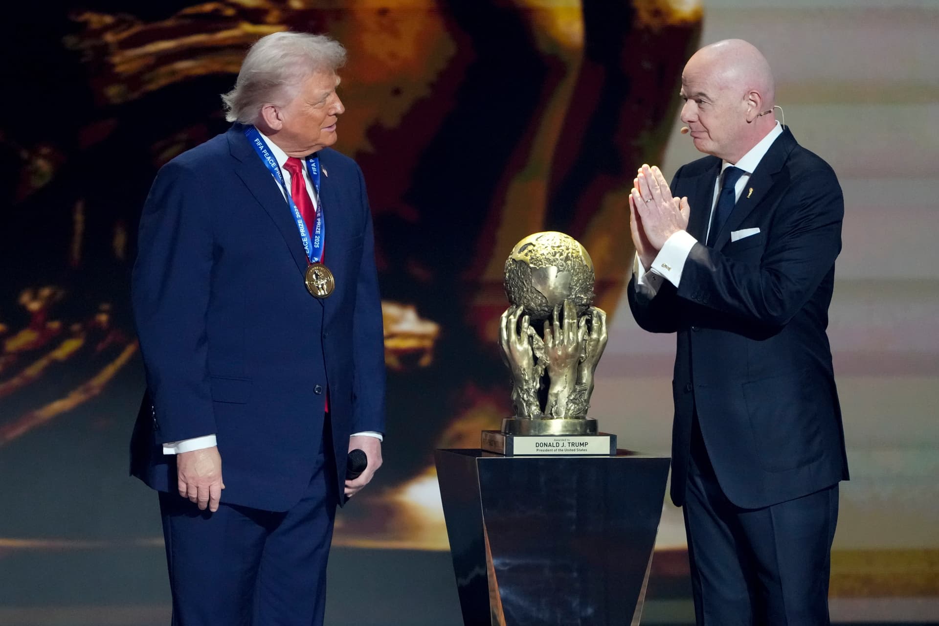 Chris Carlson/AP The FIFA president, Gianni Infantino, awards President Trump with the FIFA Peace Prize at the Kennedy Center at Washington, D.C., on December 5, 2025.