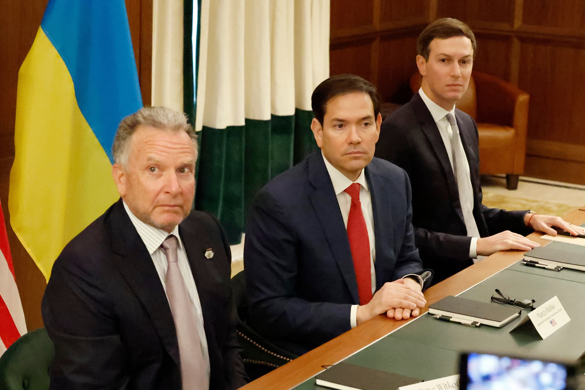 Terry Renna/AP Trump’s special envoy, Steve Witkoff and Jared Kushner are due to negotiate with an Iranian team. Pictured with Secretary of State Marco Rubio.