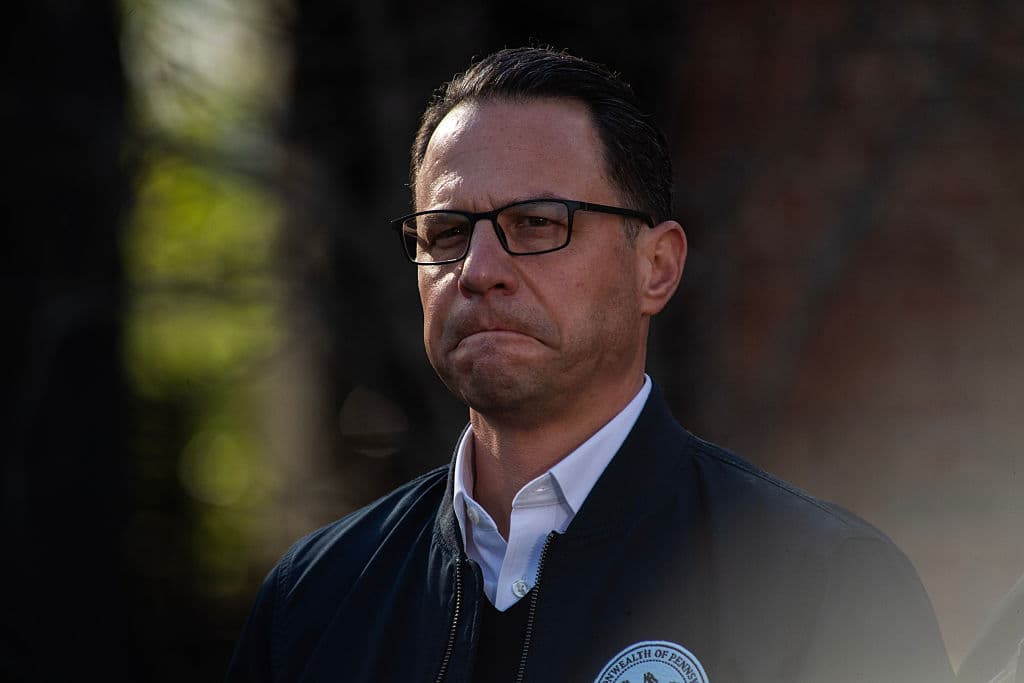 Matthew Hatcher/Getty Images Governor Josh Shapiro outside of the Governor's Mansion at Harrisburg.