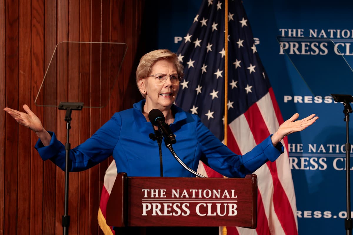 Heather Diehl/Getty Images Senator Elizabeth Warren speaks about affordability at the National Press Building at Washington, D.C., on January 12, 2026.