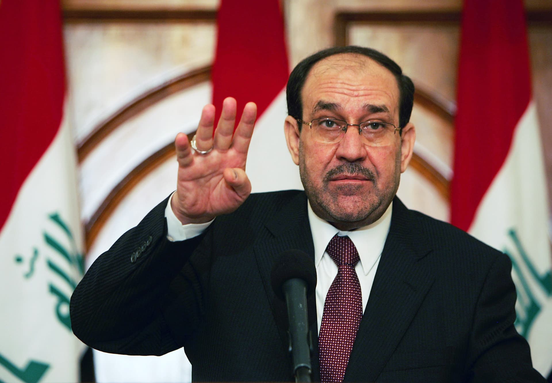Muhannad Fala'ah /Getty Images Iraqi Prime Minister Nuri al-Maliki speaks during a press conference on May 11, 2011 at the green zone area at Baghdad, Iraq.
