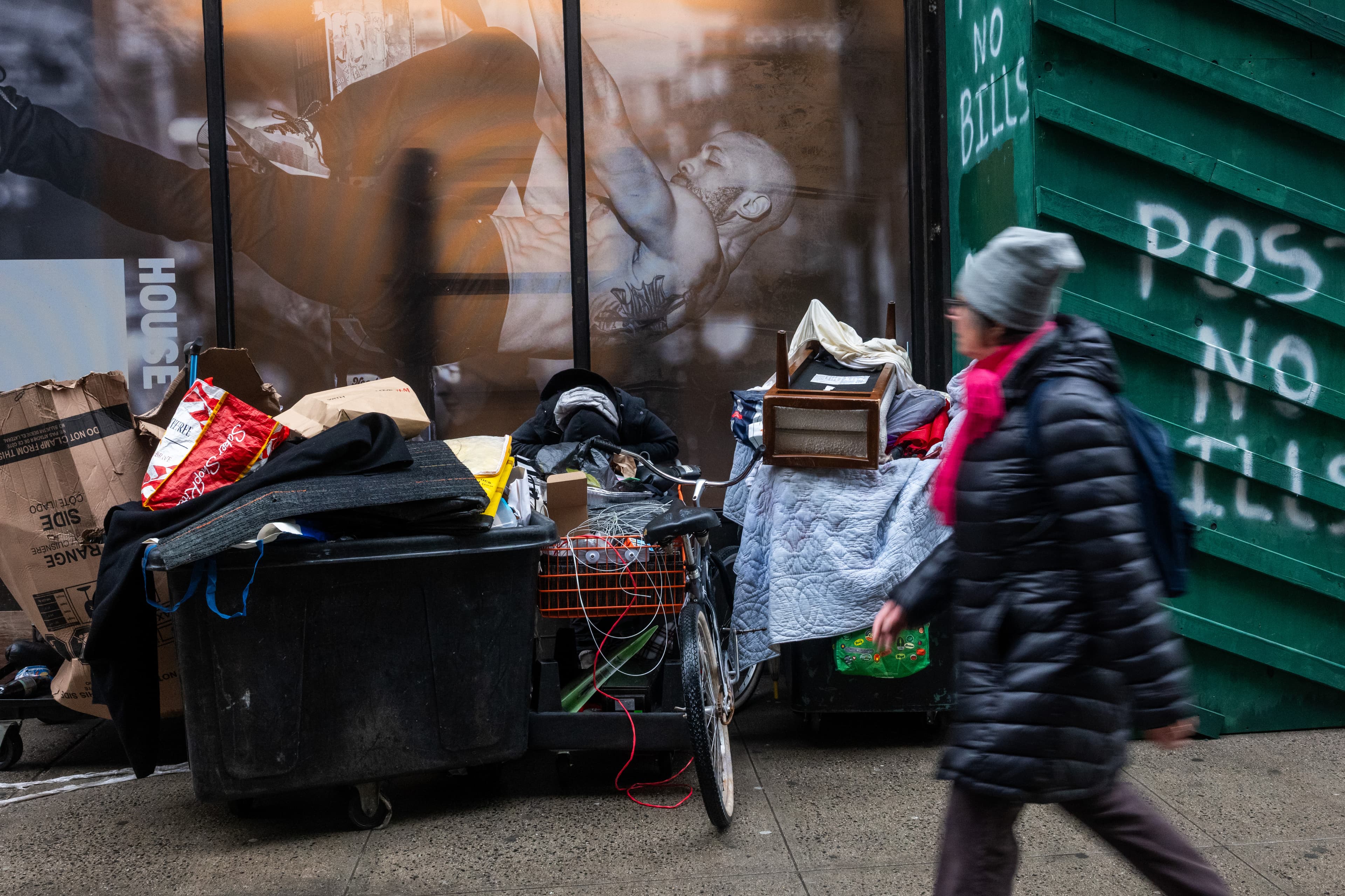 A homeless person on the street at Manhattan on December 29, 2025. A homeless person on the street at Manhattan on December 29, 2025.