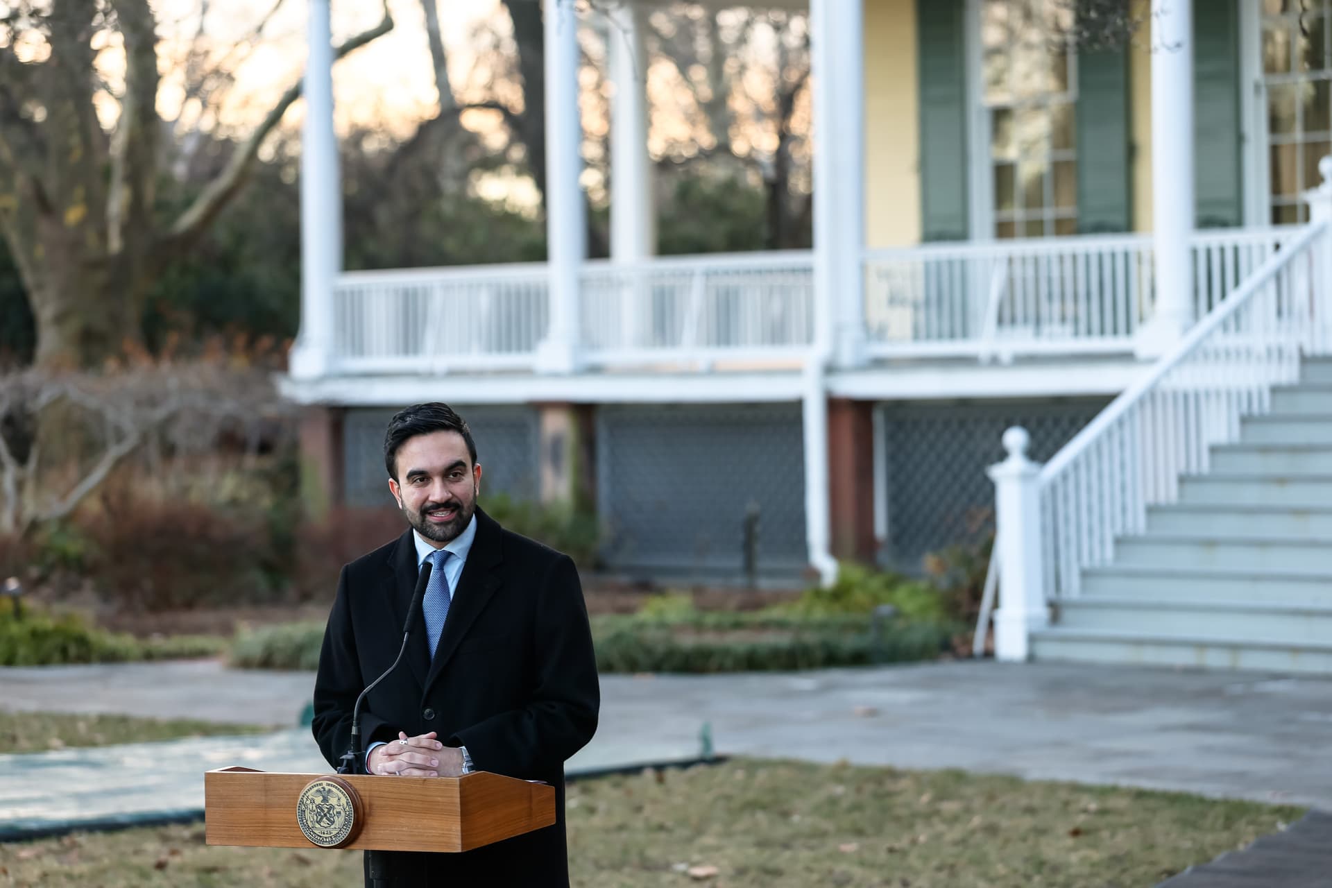 Michael M. Santiago/Getty Images Mayor Zohran Mamdani speaks outside Gracie Mansion on January 12, 2026.