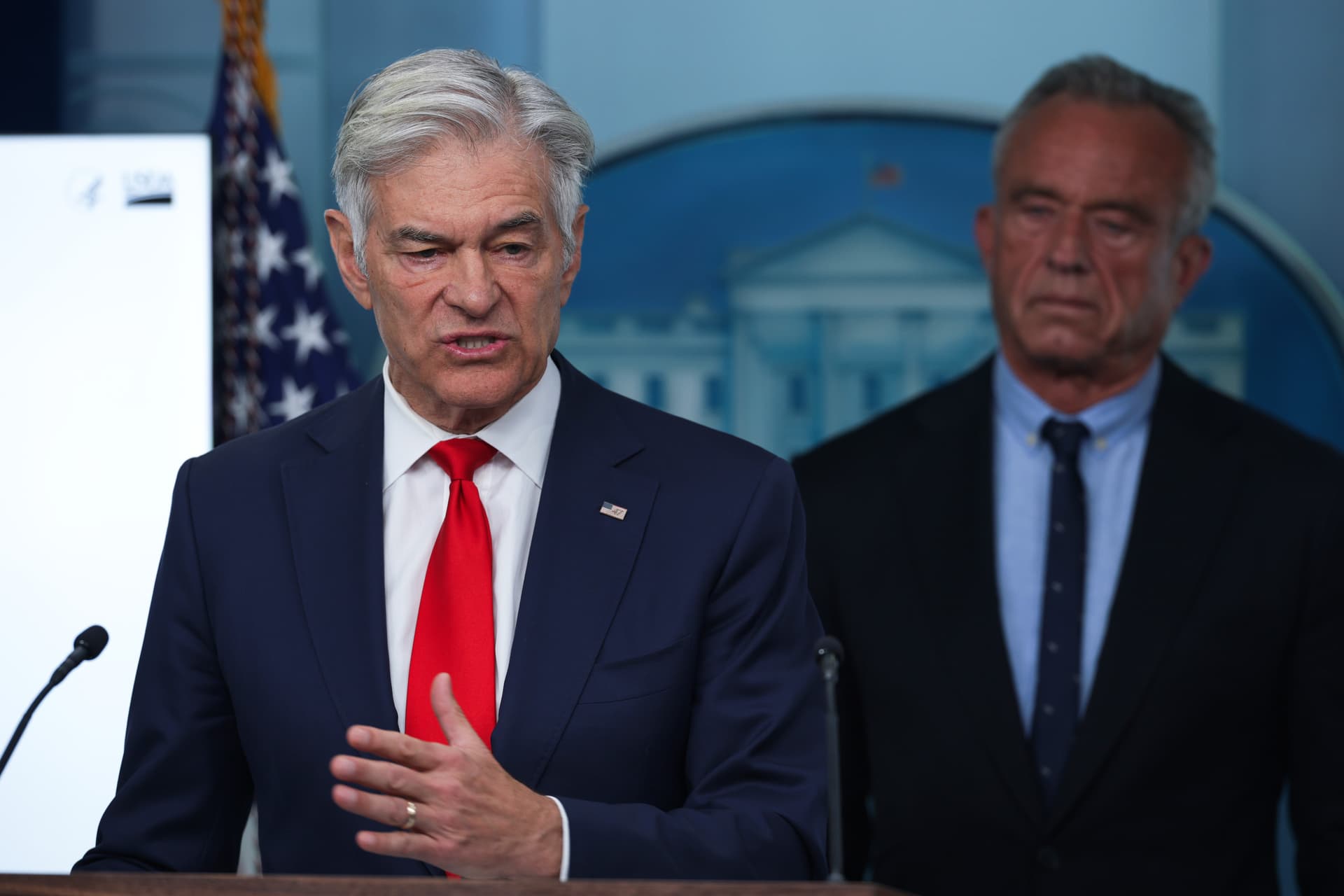 Alex Wong/Getty Images Administrator for the Centers for Medicare & Medicaid Services Mehmet Oz speaks during a news briefing at the White House.