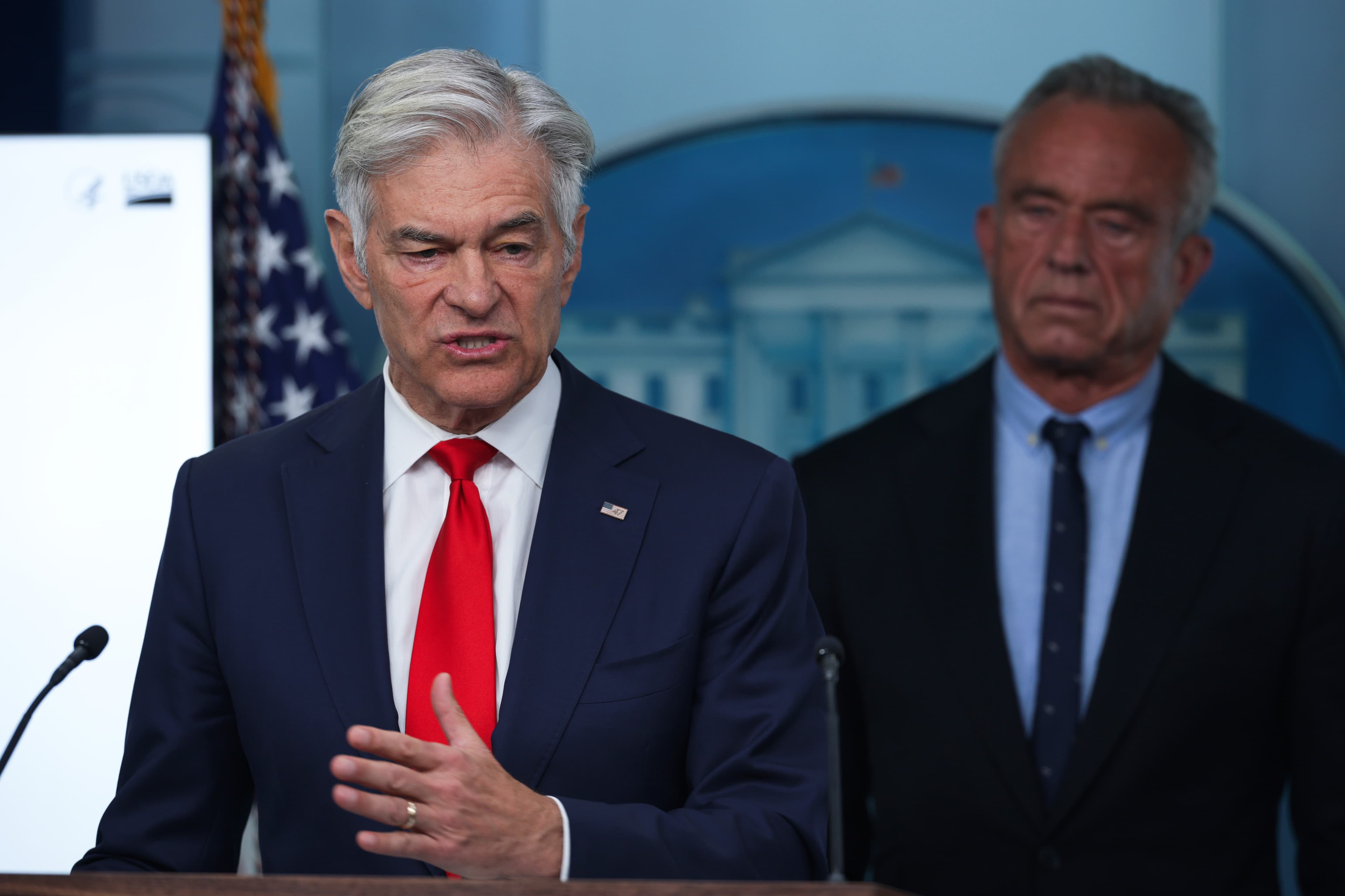 The administrator for the Centers for Medicare and Medicaid Services, Mehmet Oz, speaks during a news briefing at the White House. The administrator for the Centers for Medicare and Medicaid Services, Mehmet Oz, speaks during a news briefing at the White House.
