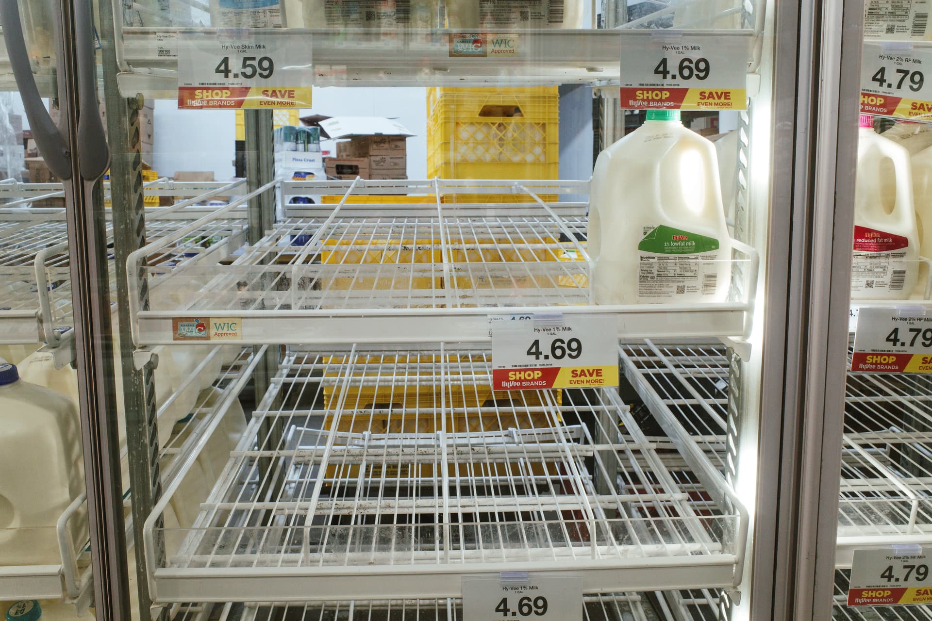 Chase Castor/Getty Images Sparsely filled shelves reveal how shoppers are preparing for a coming winter storm on January 23, 2026 at Shawnee, Kansas.