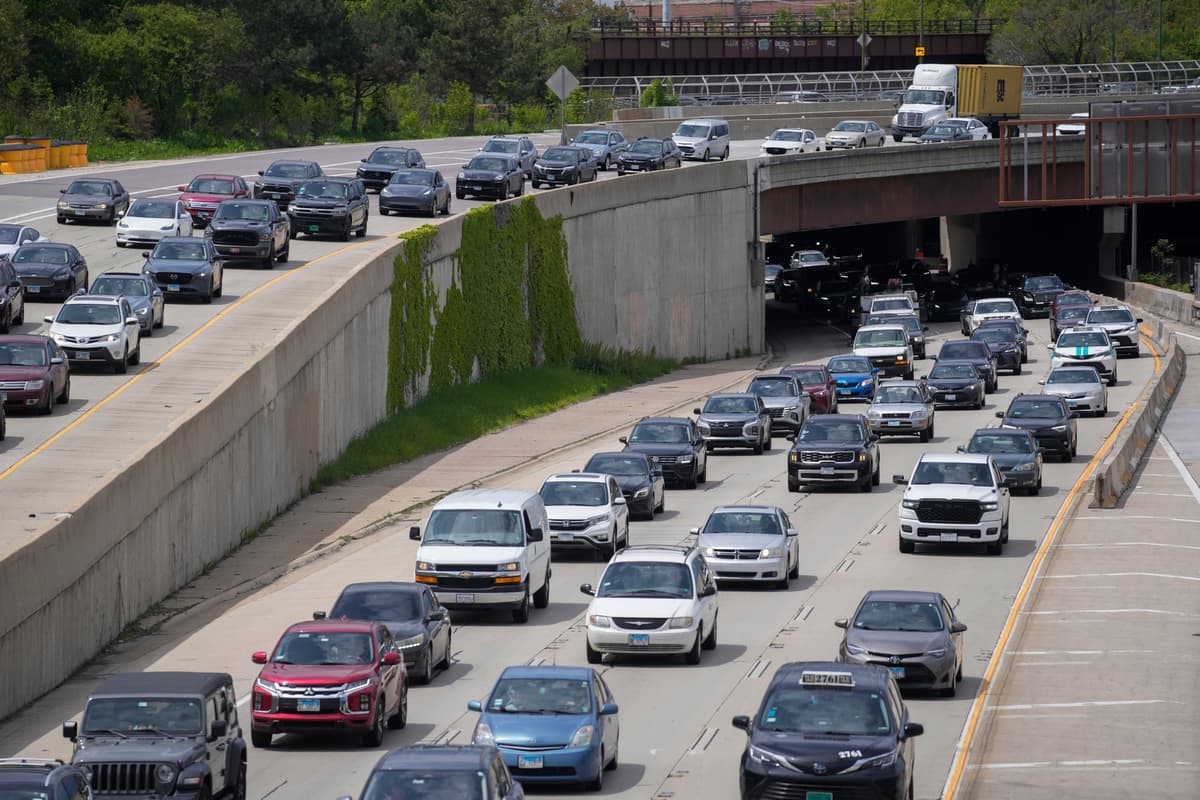 FILE - Vehicles travel on Interstate 90 and Interstate 94 ahead of Memorial Day weekend May 22, 2025, in Chicago. (AP Photo/Erin Hooley, File) Vehicles pack the road on Interstates 90 and 94 in Chicago.
