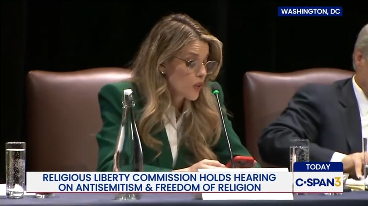 Via CSpan3 Carrie Prejean Boller speaks during a meeting of the White House's Religious Liberties Commission.