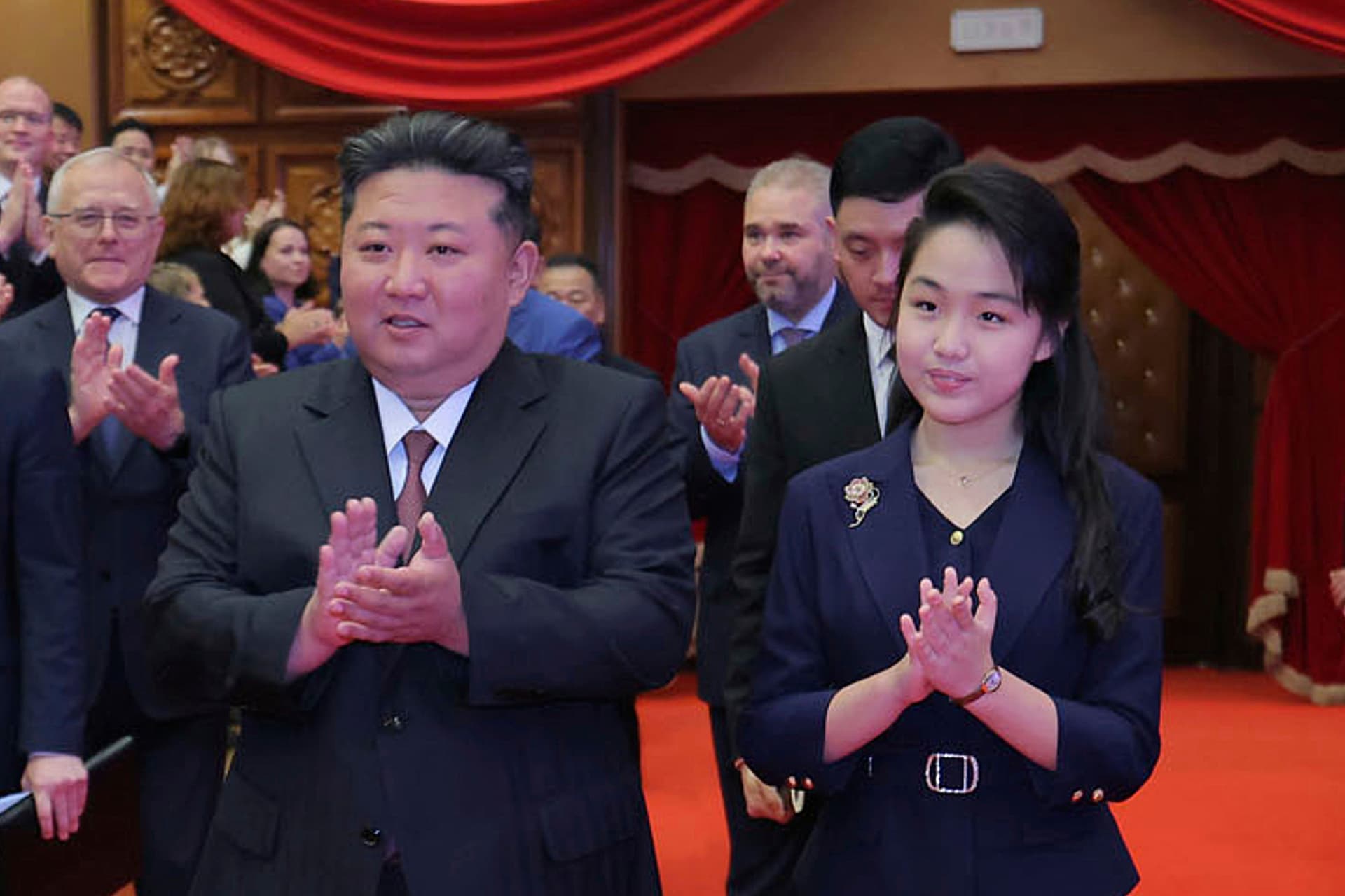 Korean Central News Agency/Korea News Service via AP North Korean leader Kim Jong Un, center left, and his daughter, center right, arrive at the East Pyongyang Grand Theatre at Pyongyang, North Korea.