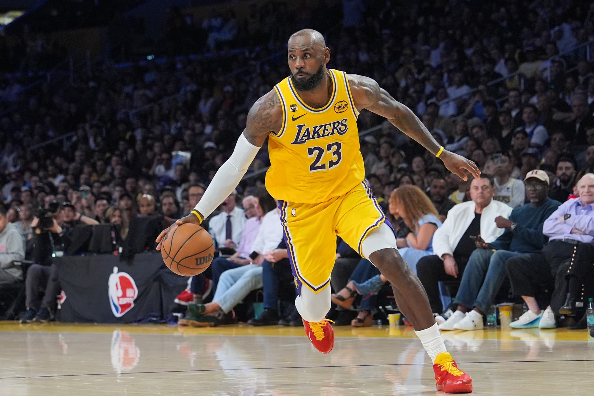 Jae C. Hong/AP Los Angeles Lakers forward LeBron James drives to the basket during an NBA basketball game against the Golden State Warriors at Los Angeles on February 7, 2026.