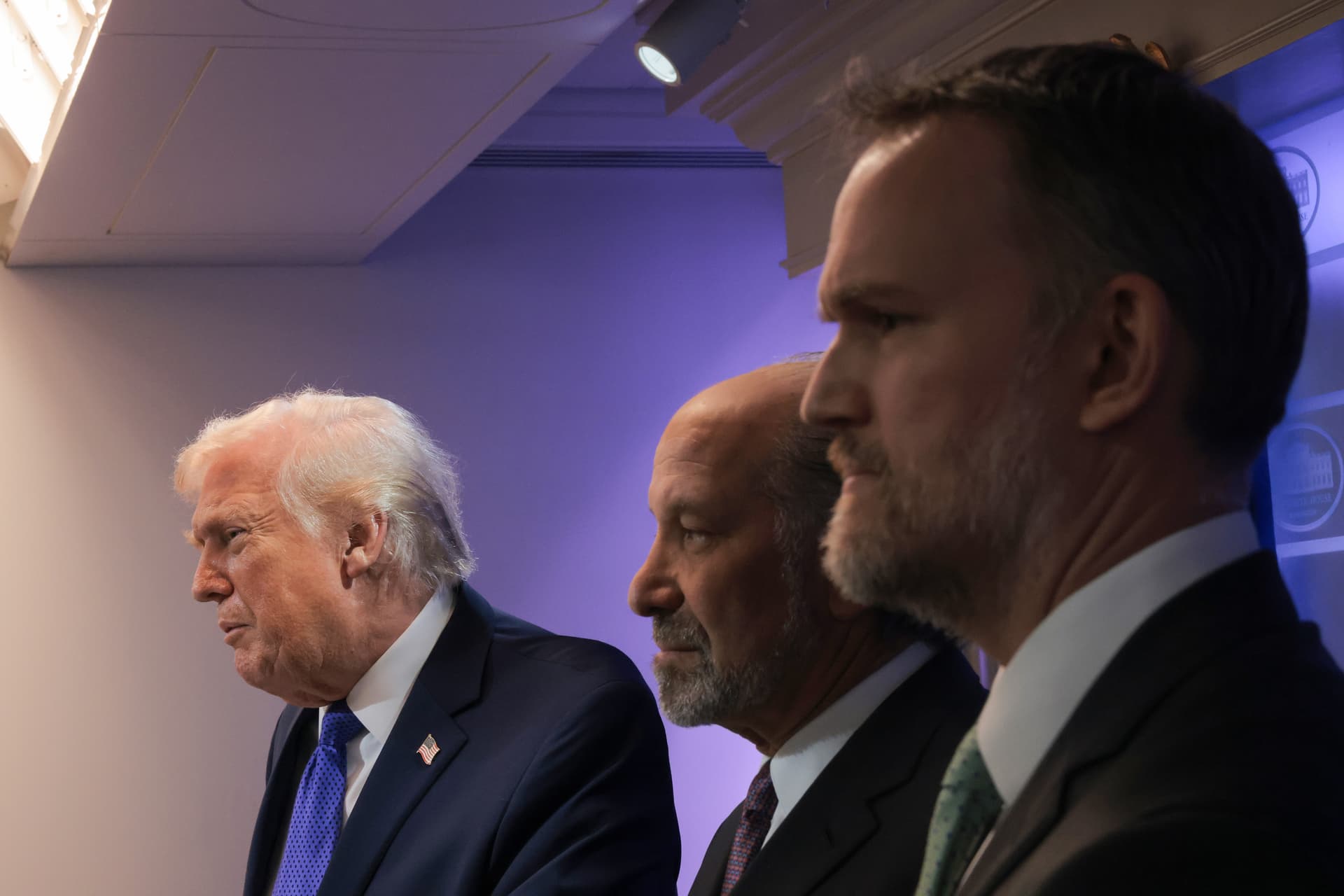 Anna Moneymaker/Getty Images Commerce Secretary Howard Lutnick and the U.S. trade representative, Jamieson Greer, join President Trump at a White House press briefing at which the president announced new tariffs to replace those struck down by the Supreme Court on February 20, 2026.