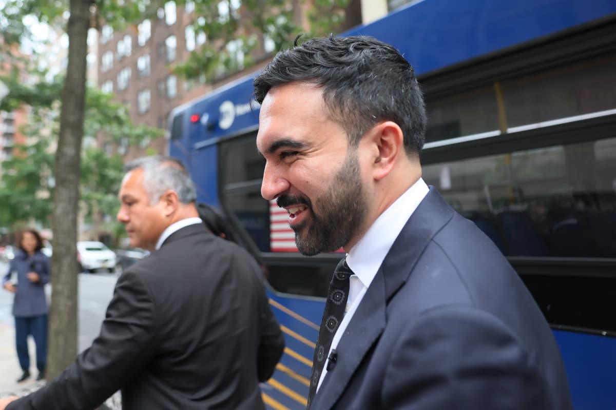 Michael M. Santiago/Getty Images Mayor Zohran Mamdani, then a candidate, steps off the M57 bus on his way to a press conference on October 8, 2025 at New York City.