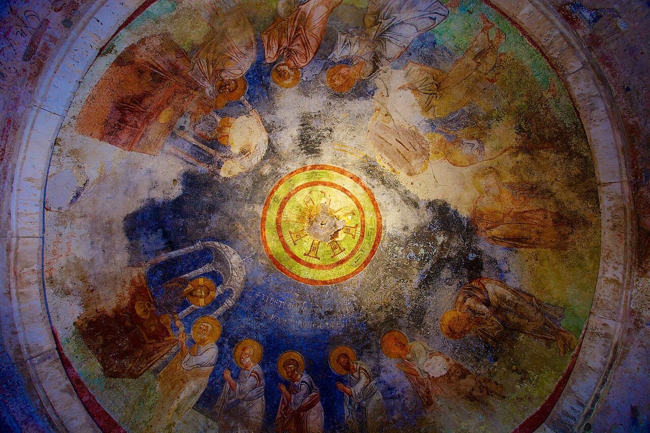 By jiuguangw - CC BY-SA 2.0, A fresco on the ceiling of the Church of St. Nicholas in Demre, Turkey.