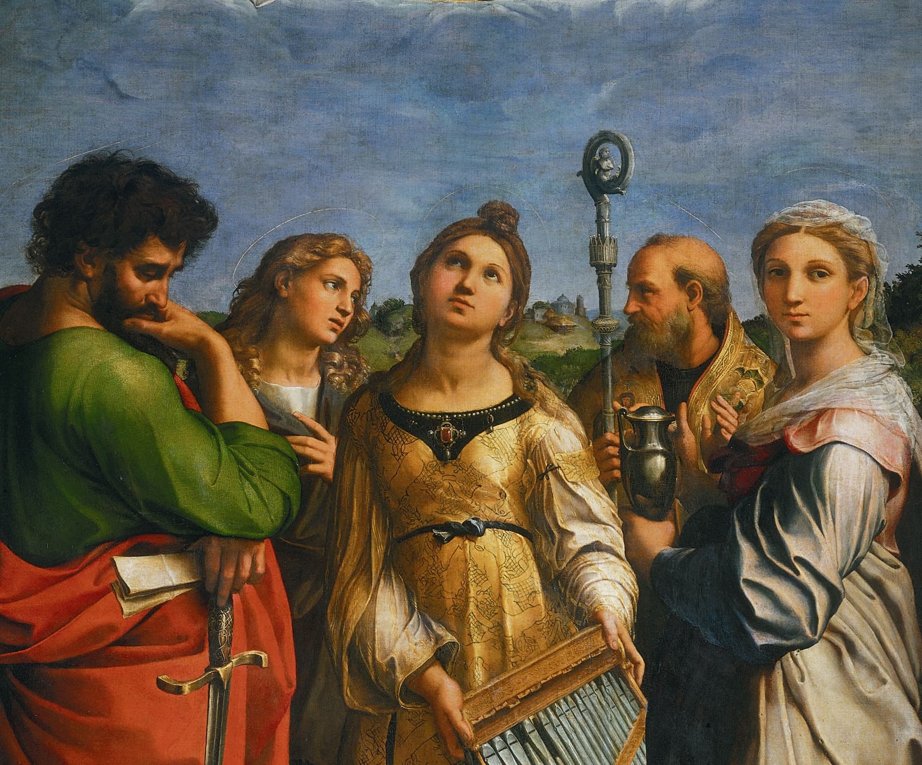 Polo Museale dell’Emilia Romagna, Pinacoteca Nazionale, Bologna 'The Ecstasy of Saint Cecilia with Saints Paul, John the Evangelist, Augustine, and Mary Magdalene' by Raphael. 1515-16. Detail.
