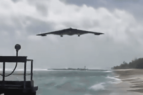 Via X An American B-2 bomber is seen landing at Diego Garcia in the Indian Ocean on March 12, 2026.