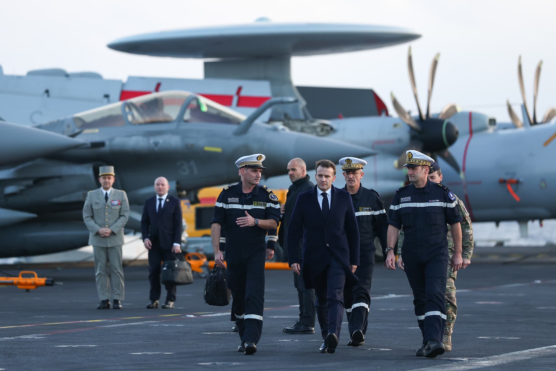 Gonzalo Fuentes/Pool Photo via AP President Emmanuel Macron of France visits the French aircraft carrier Charles de Gaulle during a visit to Cyprus on March 9, 2026.