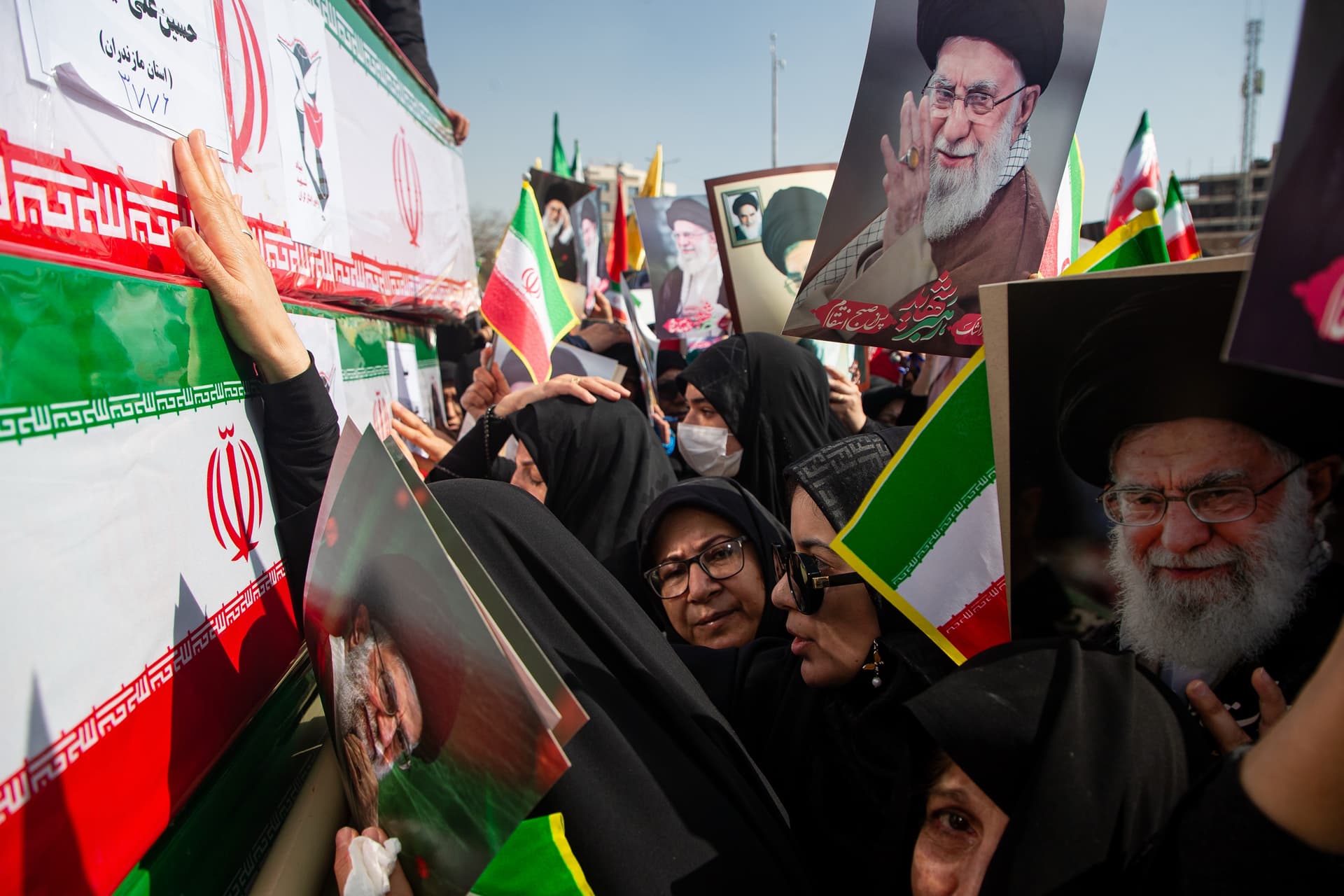 Payman Shahsanaei/ISNA via AP Mourners, some holding pictures of the late Ayatollah Ali Khamenei, reach out to coffins during a funeral for people killed during the U.S.–Israeli military campaign at Isfahan, Iran, on March 5, 2026.