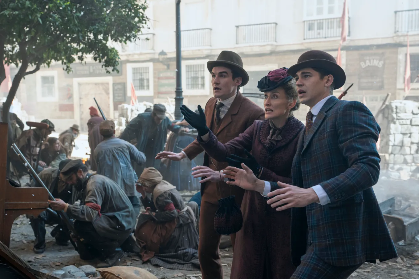 Amazon Prime Dónal Finn, Natascha McElhone and Hero Fiennes Tiffin in 'Young Sherlock.'