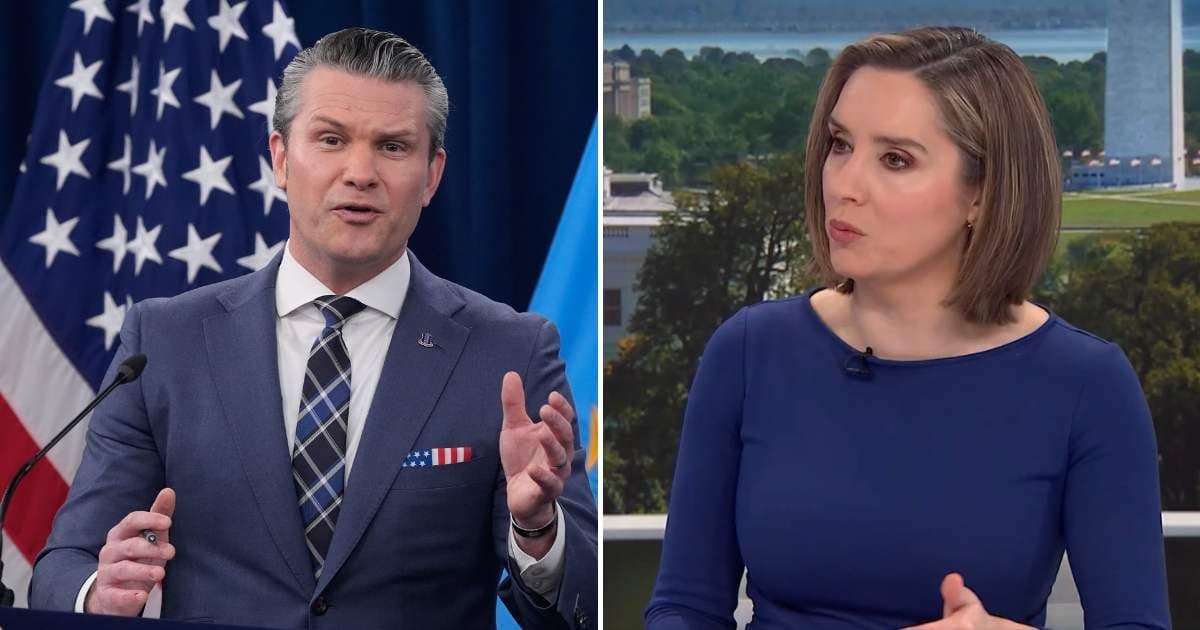 AP / CBS Secretary Pete Hegseth (L) is the object of veiled criticism from CBS News star Margaret Brennan.