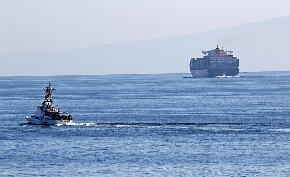 United States Navy via Wikimedia Commons A United States Coast Guard cutter, Aquidneck, transits the Strait of Hormuz in 2020.