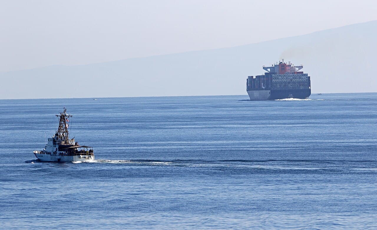 United States Navy via Wikimedia Commons A United States Coast Guard cutter, Aquidneck, transits the Strait of Hormuz in 2020.