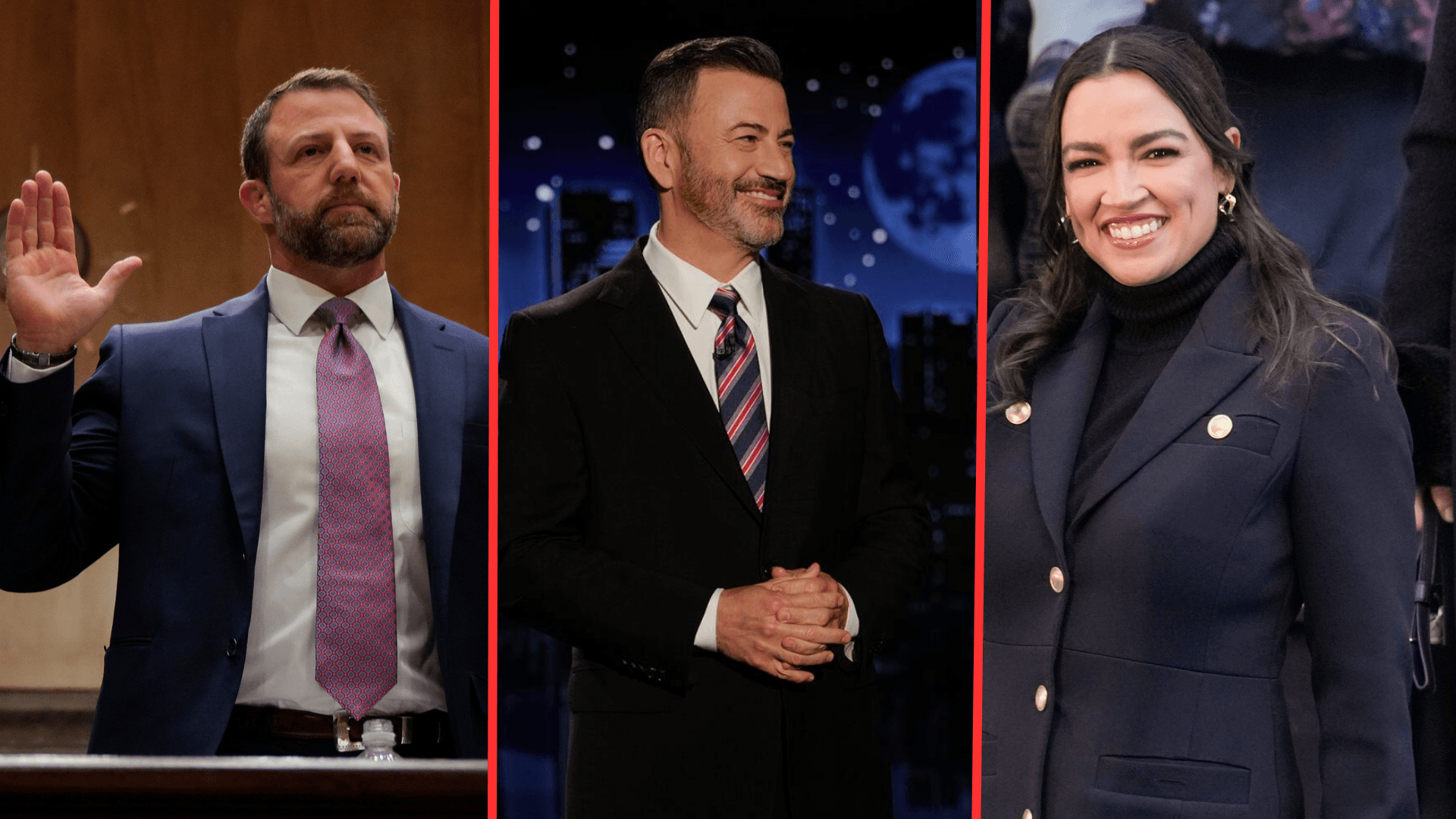 Chip Somodevilla/Getty Images / ABC / David Dee Delgado/Getty Images Jimmy Kimmel (C) has double down on his joke about Markwayne Mullin (L), invoking how conservatives have joked about Alexandria Ocasio-Cortez (R).