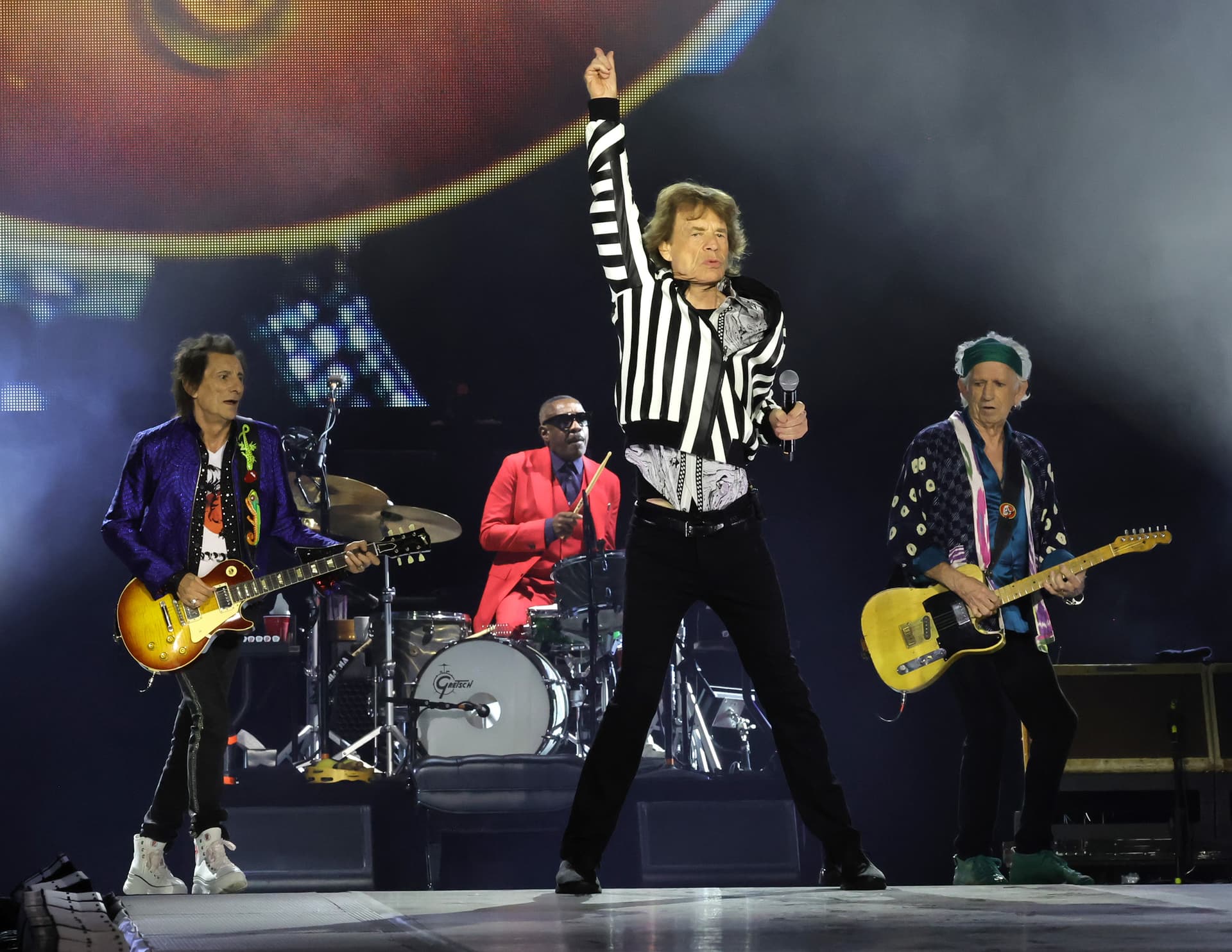 Kevin Winter/Getty Images Ron Wood, Steve Jordan, Mick Jagger and Keith Richards of the Rolling Stones perform onstage at SoFi Stadium on July 13, 2024 in Inglewood, California.