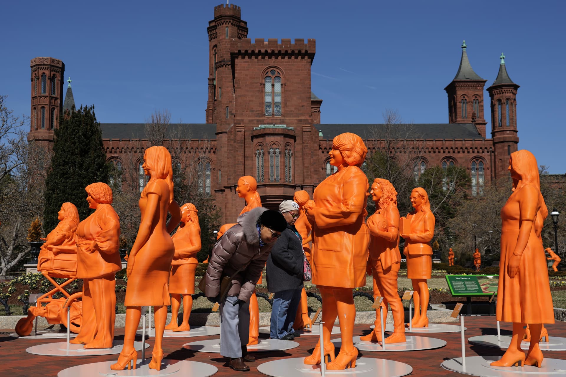 Alex Wong/Getty Images An exhibit honoring women in STEM at the outside the Smithsonian Castle on the National Mall.