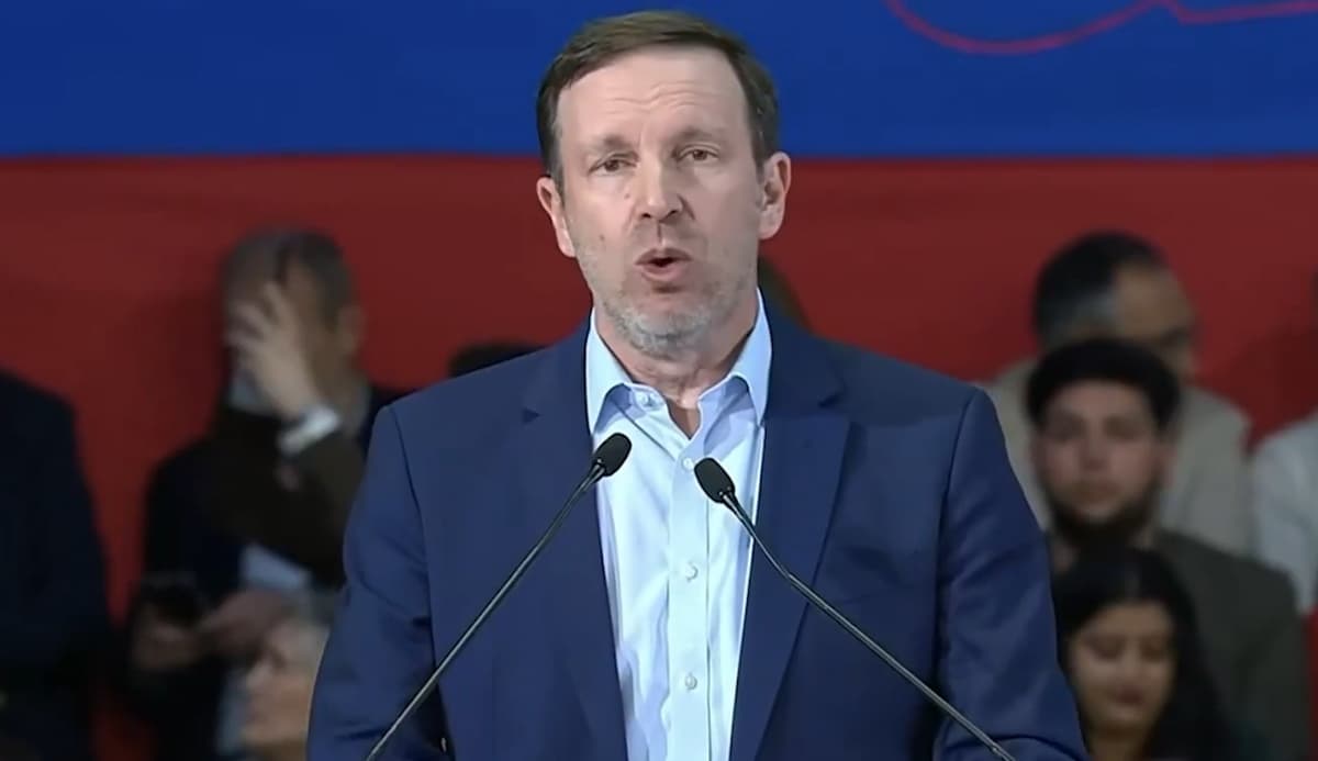 Chris Murphy via X Senator Chris Murphy speaks at the Global Progressive Summit at Barcelona on April 18, 2026.
