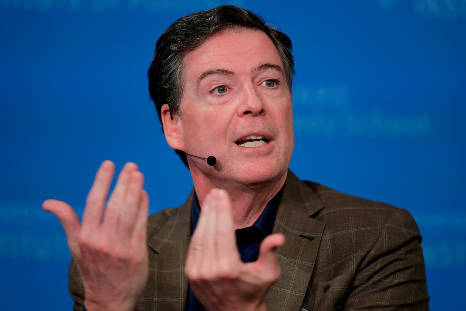 Charles Krupa/AP The former director of the FBI, James Comey, speaks at a forum at Harvard University's Institute of Politics at Cambridge, Massachusetts on February 24, 2020.