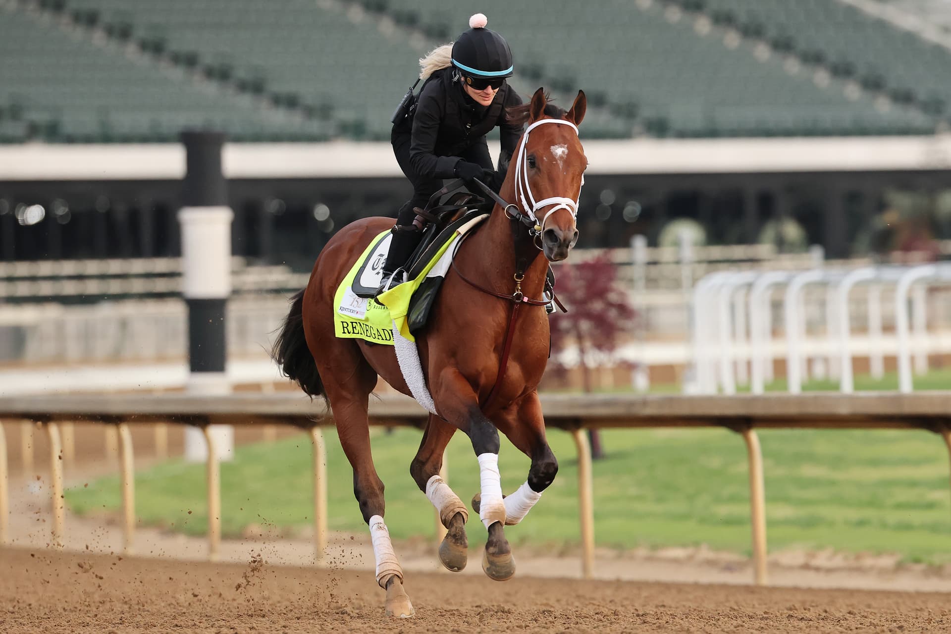 Michael Reaves/Getty Images Kentucky Derby favorite Renegade trains during morning workouts at Churchill Downs at Louisville, Kentucky, on April 27, 2026.