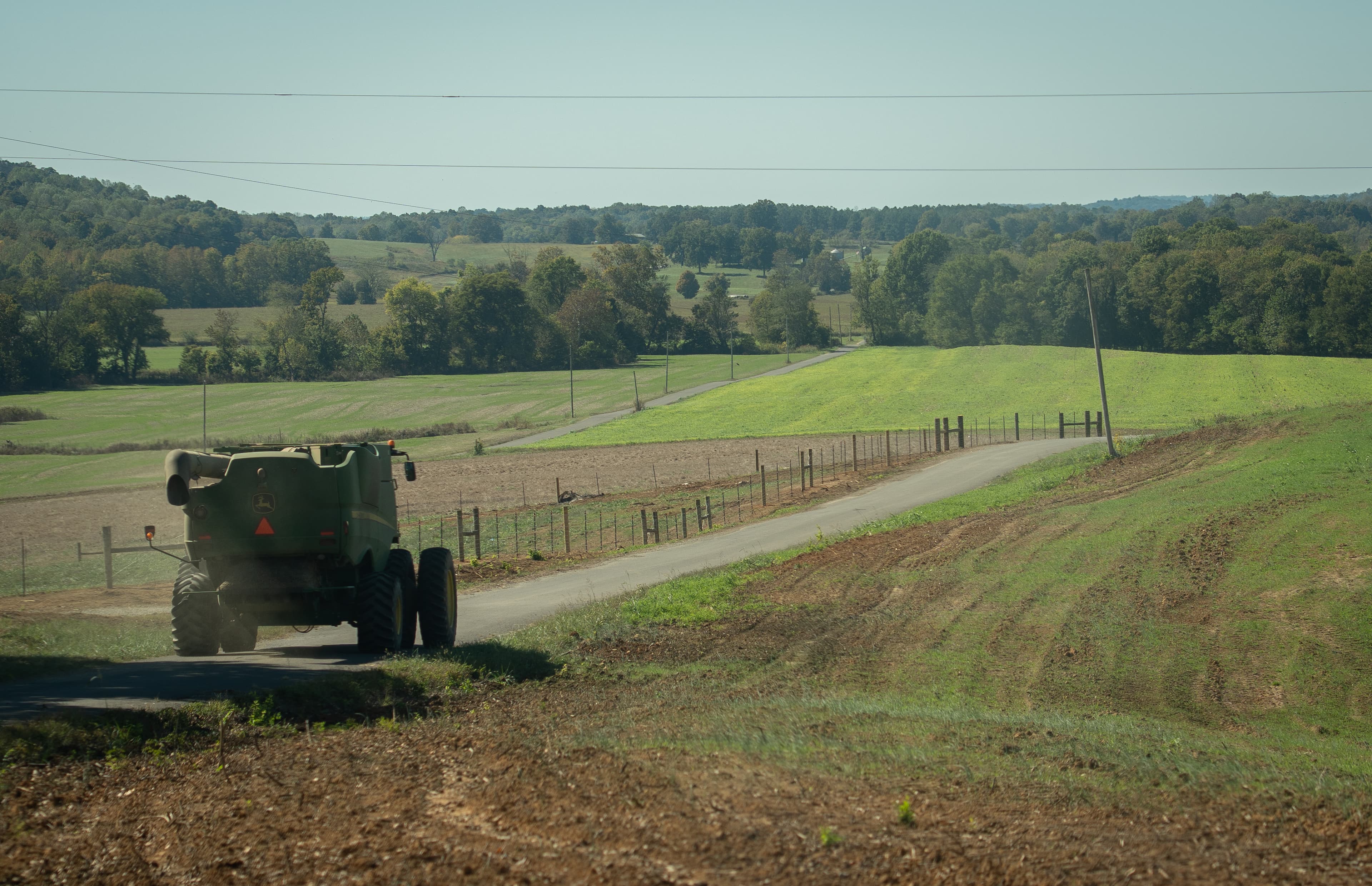 A farm truck drives near soybean fields at Marion, Kentucky, on October 14, 2025. A farm truck drives near soybean fields at Marion, Kentucky, on October 14, 2025.
