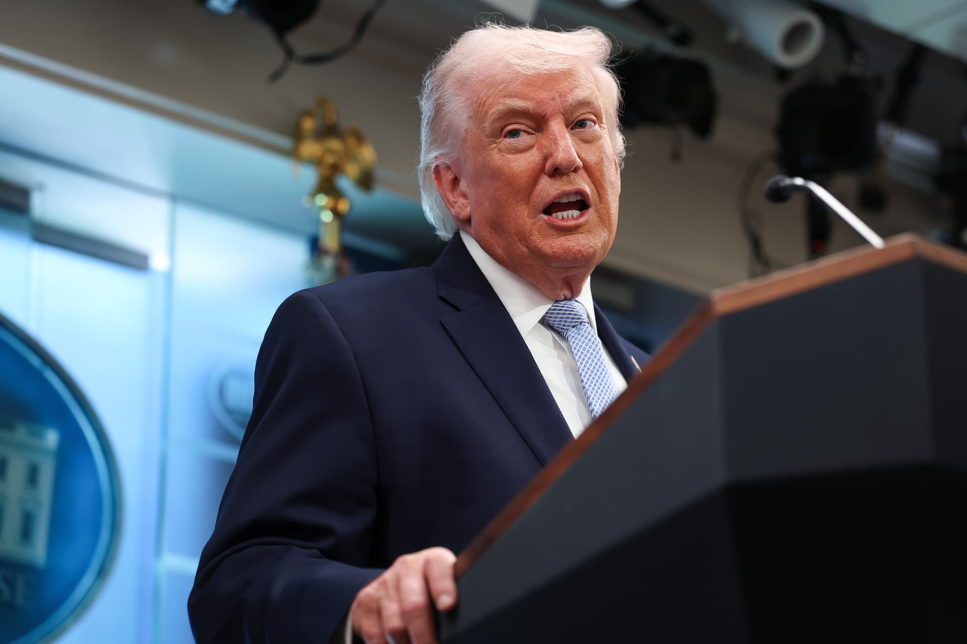 Anna Moneymaker/Getty Images President Trump at the White House on April 6, 2026.