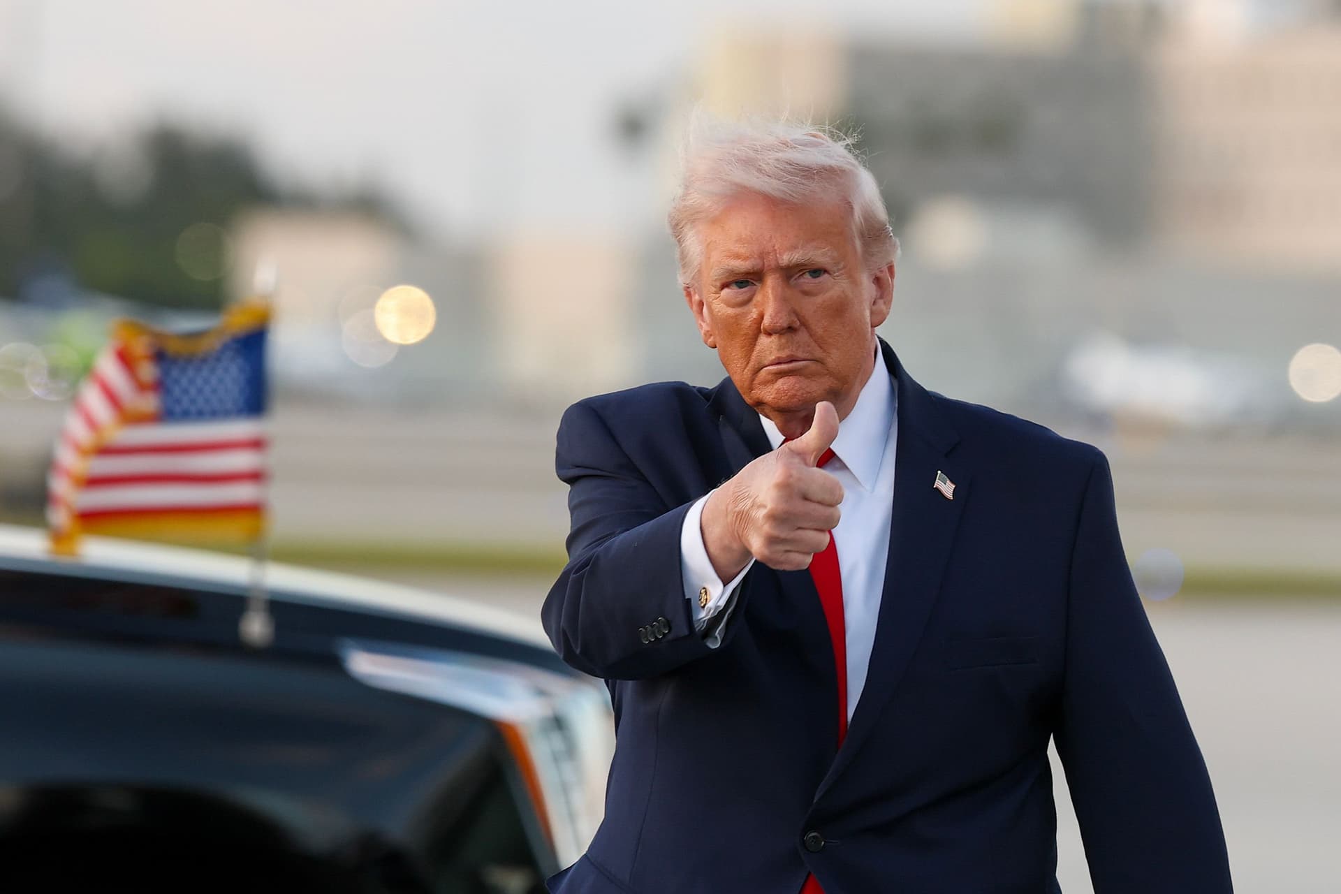 Tasos Katopodis/Getty Images President Trump at Miami International Airport, April 11, 2026.