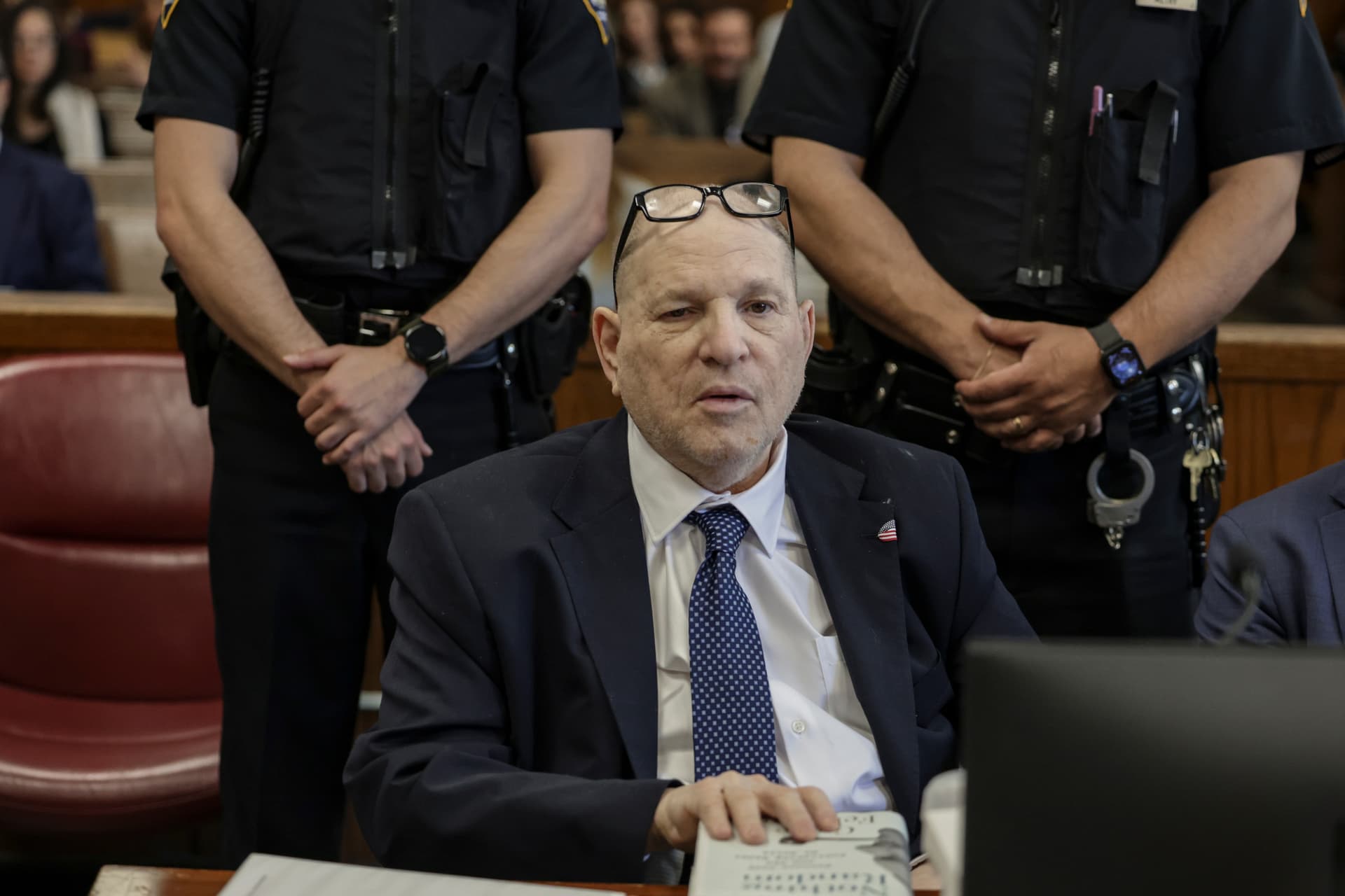 Jeenah Moon-Pool/Getty Images Harvey Weinstein appears in criminal court for opening statements in his retrial on sexual assault charges on April 21, 2026 in New York City.