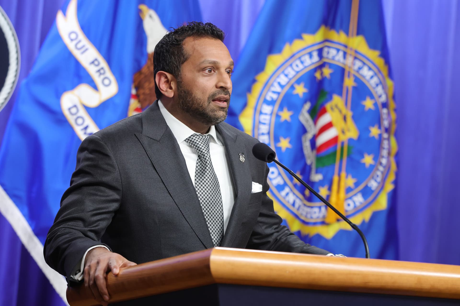 Anna Moneymaker/Getty Images Federal Bureau of Investigation (FBI) Director Kash Patel speaks alongside Acting U.S. Attorney General Todd Blanche during a news conference at the at the Robert F. Kennedy Department of Justice building on April 21, 2026 in Washington, DC.