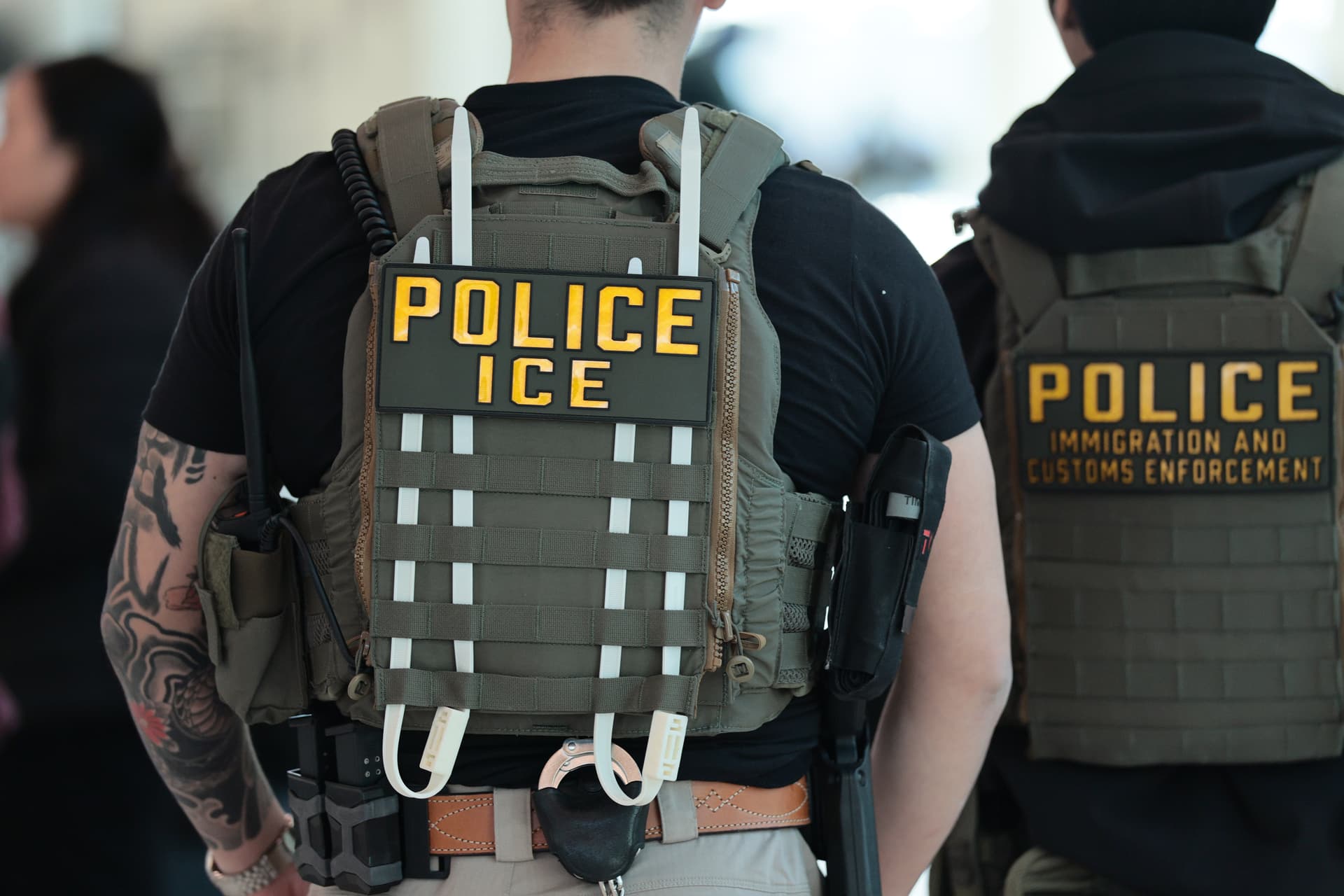 Michael M. Santiago/Getty Images Immigration and Customs Enforcement (ICE) agents patrol Terminal C at LaGuardia Airport on March 24, 2026, at New York.