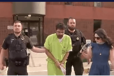 Via X A suspect is escorted from court at Bethel Park, Pennsylvania, on April 2, 2026, after a preliminary hearing on charges that he sexually assaulted a woman in an Easter bunny costume.