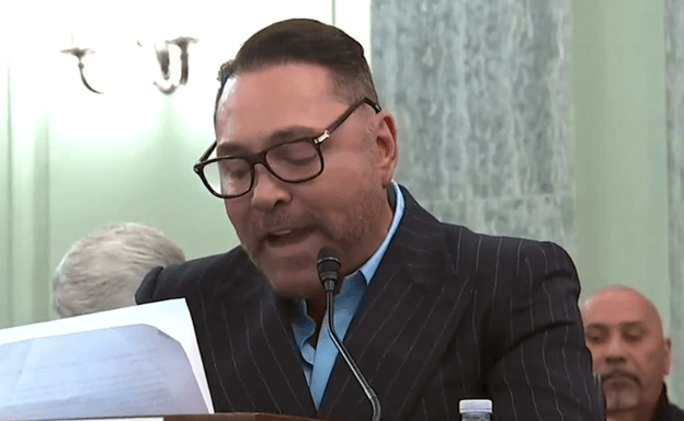 Via X Boxing legend Oscar De La Hoya addresses the Senate Committee on Commerce, Science and Transportation at Washington, D.C., on April 22, 2026.